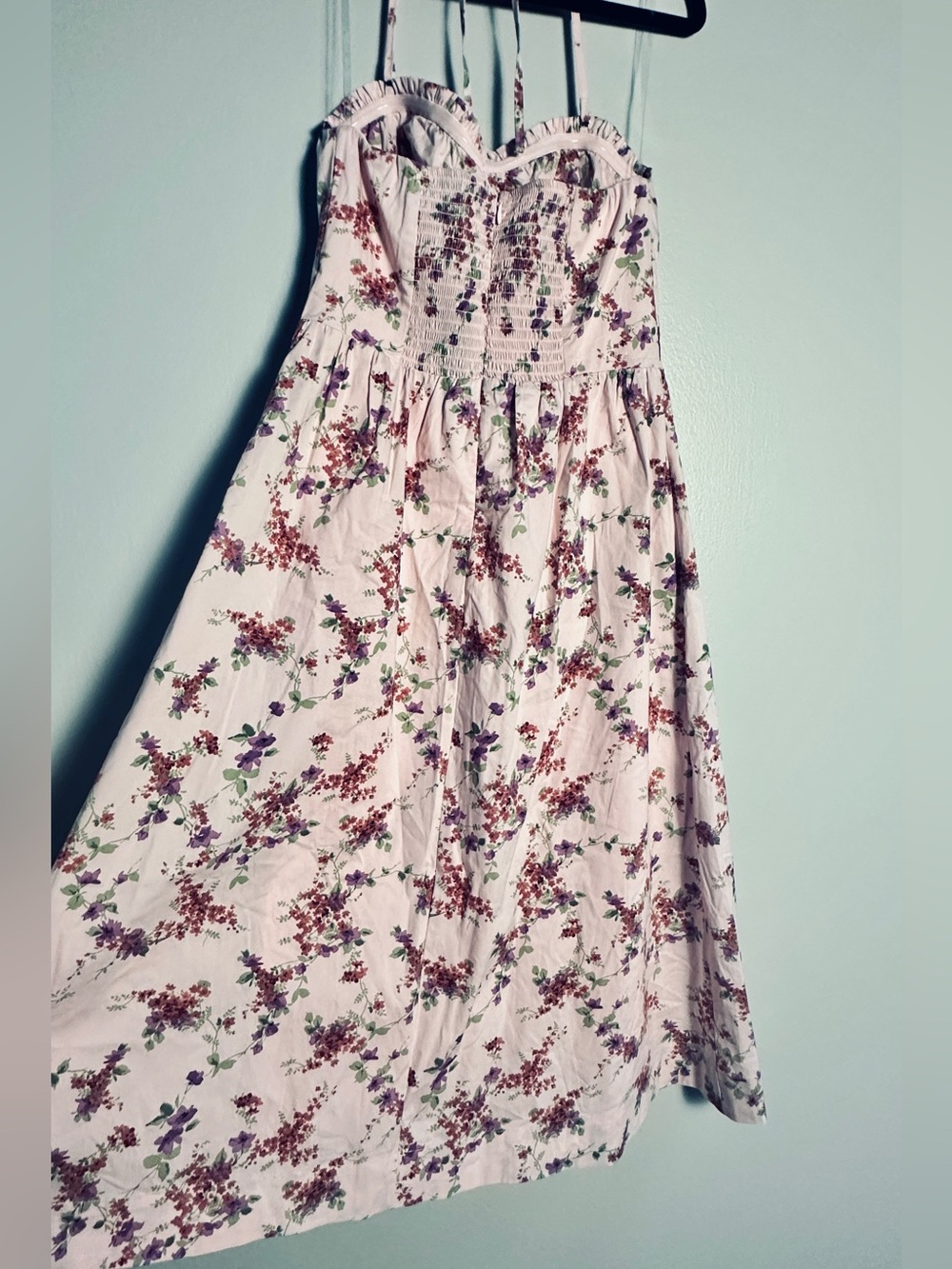 Wild Fable Fit and Flare Babydoll Midi A-Line Strapless Pink Floral Midi Dress S - Picture 9 of 12